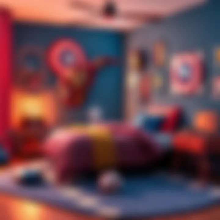 Avengers-themed bedroom with vibrant colors and superhero decor