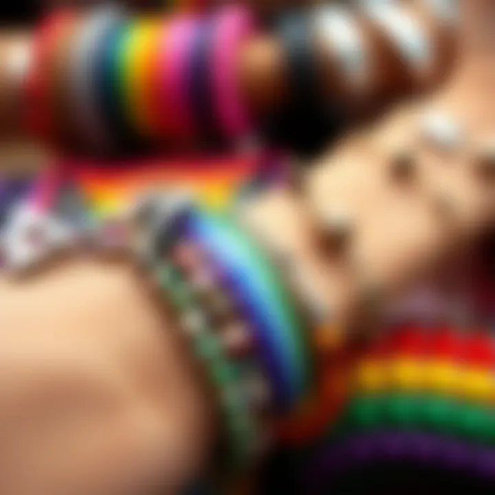 Collection of various bisexual bracelets representing diversity