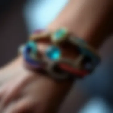 Close-up of intricate bracelet design with bisexual colors