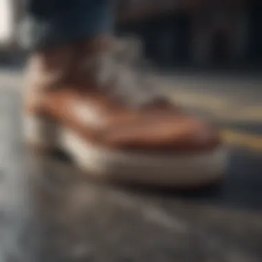 Close-up of materials used in platform walking shoes