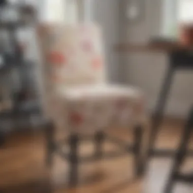 DIY tutorial showcasing step-by-step fabric application for barstool slipcovers