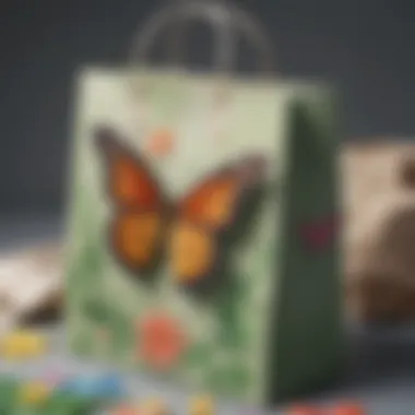 A collection of eco-friendly materials used for crafting butterfly gift bags.