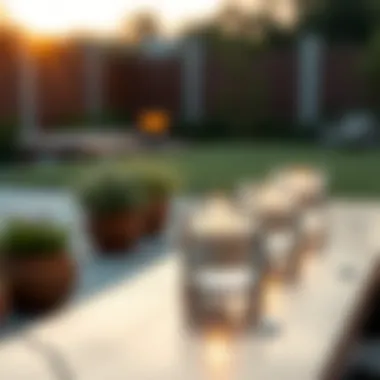 Outdoor Serenity with Floating Glass Candle Holders Floating glass tea light candle holders in a serene outdoor setting