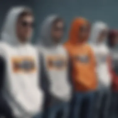 A group of individuals styling graphic hoodies in various scenarios