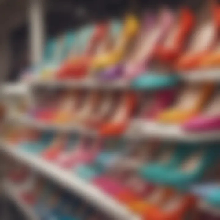 A collection of colorful high heels on display