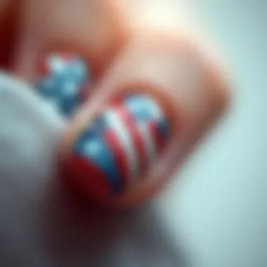 Close-up of a beautifully crafted patriotic nail wrap design