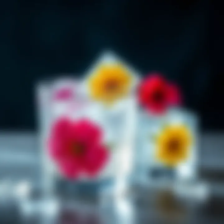 Aesthetic flower ice cubes in a glass