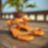 Elegant apricot sandals on a wooden surface