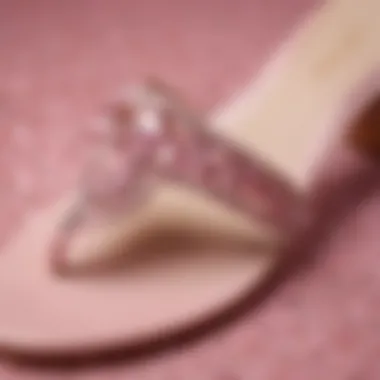 Close-up of rhinestones sparkling on pink sandals