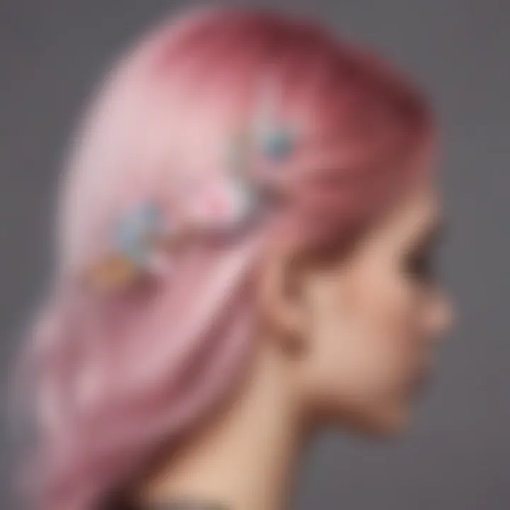 A fashionable individual wearing unicorn hair clips as part of a trendy outfit.