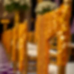 Glistening gold sequin chair bands adorning elegant chairs