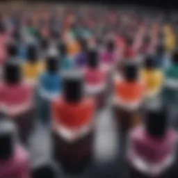 A vibrant display of various nail polish colors arranged artistically