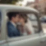 Elegant display of a vintage 'Just Married' decal on a wedding car window