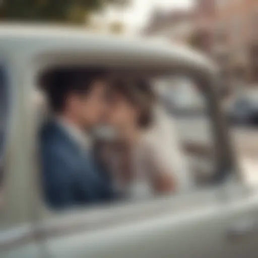 Elegant display of a vintage 'Just Married' decal on a wedding car window