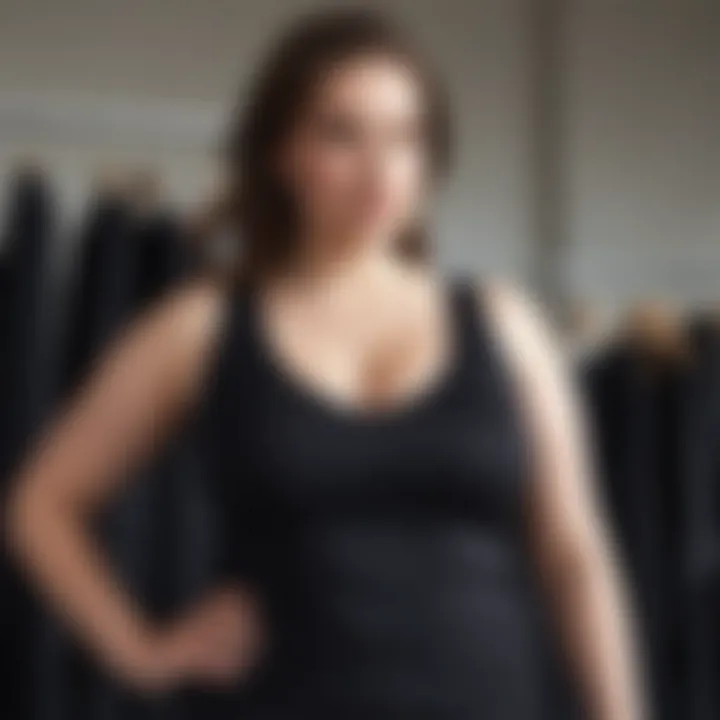 Fashionable plus size black tank top displayed in a contemporary styling context