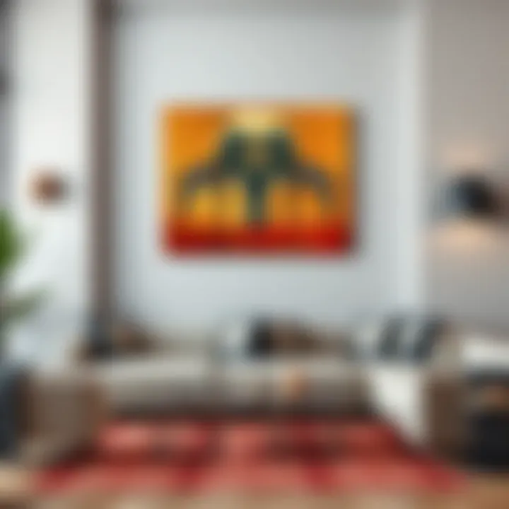 Contemporary interpretation of African wall art displayed in a modern living room.