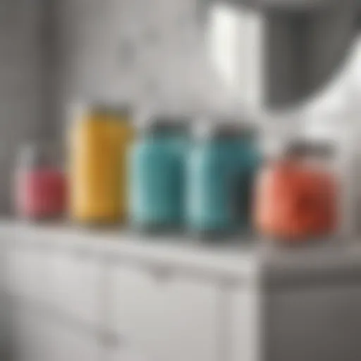 Stylish plastic jars enhancing bathroom decor