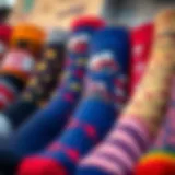 A vibrant collection of funny tube socks displayed artistically.