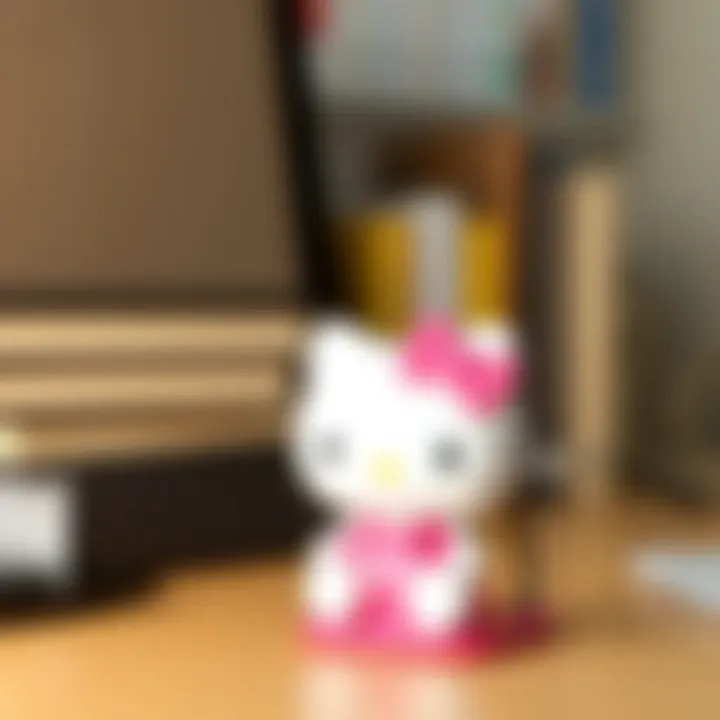 Charming depiction of a Hello Kitty phone holder on a stylish desk.