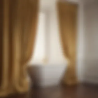 Luxurious gold bathroom curtains paired with minimalist decor