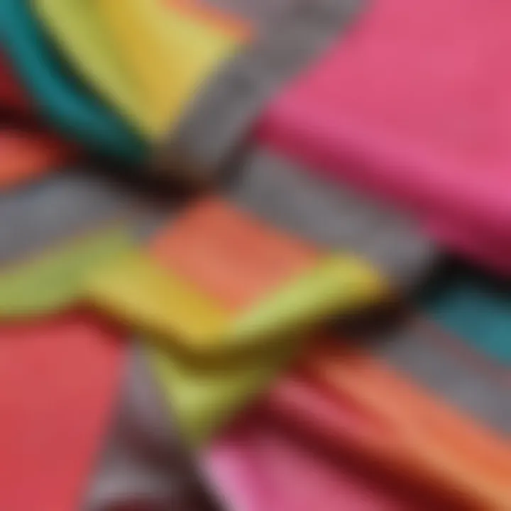 Close-up of colorful fabric swatches showcasing neon hues