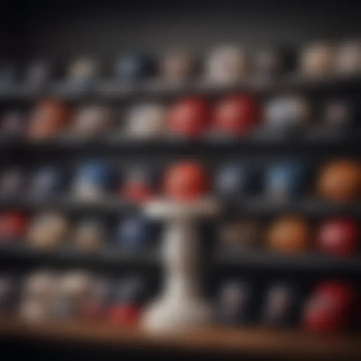 Personal collection of baseball caps displayed on a custom stand