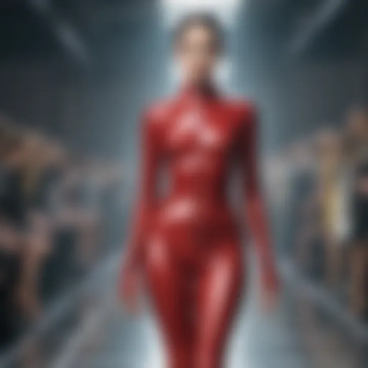 A striking display of fashionable latex outfits on a runway