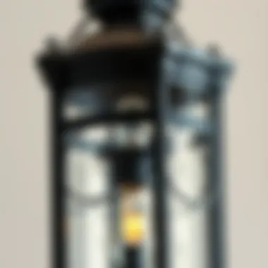 Close-up of intricate design details on a black farmhouse lantern