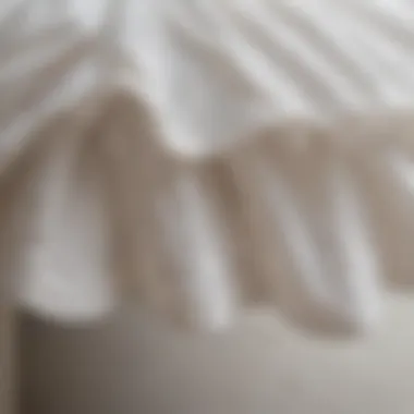 Close-up of the intricate fabric of a white tutu table skirt, highlighting its texture and design.