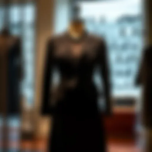 Elegant black skirt and jacket set displayed on a mannequin