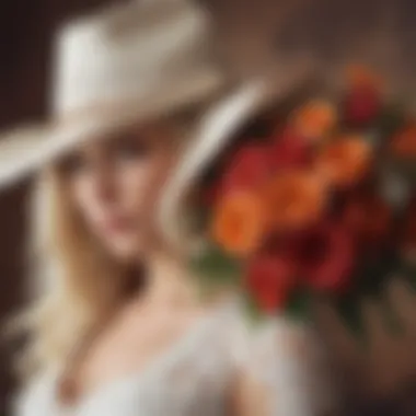 A bridal bouquet alongside a cowboy hat