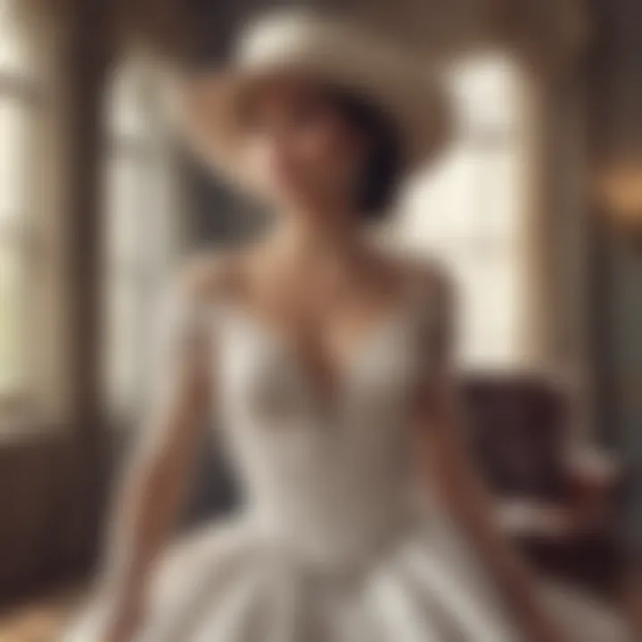 Elegant bridal gown paired with a stylish cowboy hat