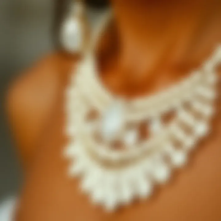 Close-up of white necklace showcasing craftsmanship