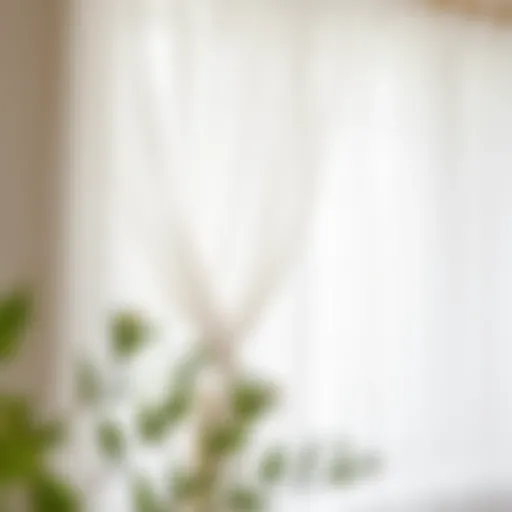 Elegant white sheer curtain panels draping gracefully over a window