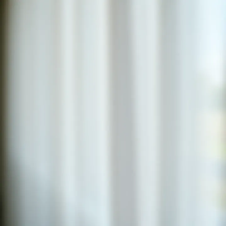 Close-up view of the fabric texture of white sheer curtain panels