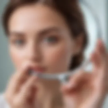 Close-up of a 10x magnifying mirror in use