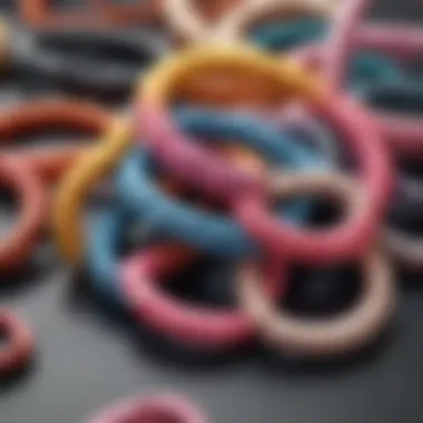 A variety of high-quality materials used in elastic hair ties, illustrating their durability and design.