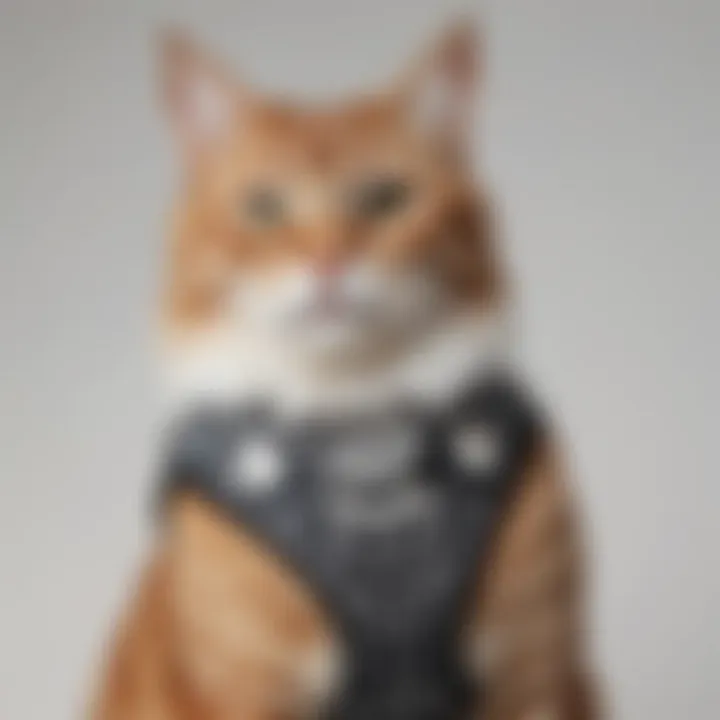 A stylish vest style cat harness displayed on a white background