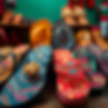 Cultural Expressions in Footwear Diverse cultural designs of flip flops displayed