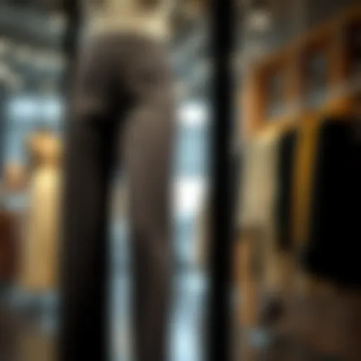 A stylish pair of high-waisted ribbed pants showcased on a mannequin