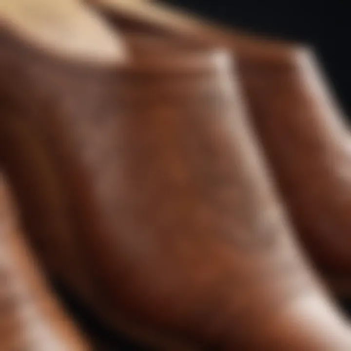 Close-up view of the intricate craftsmanship of wedge mules