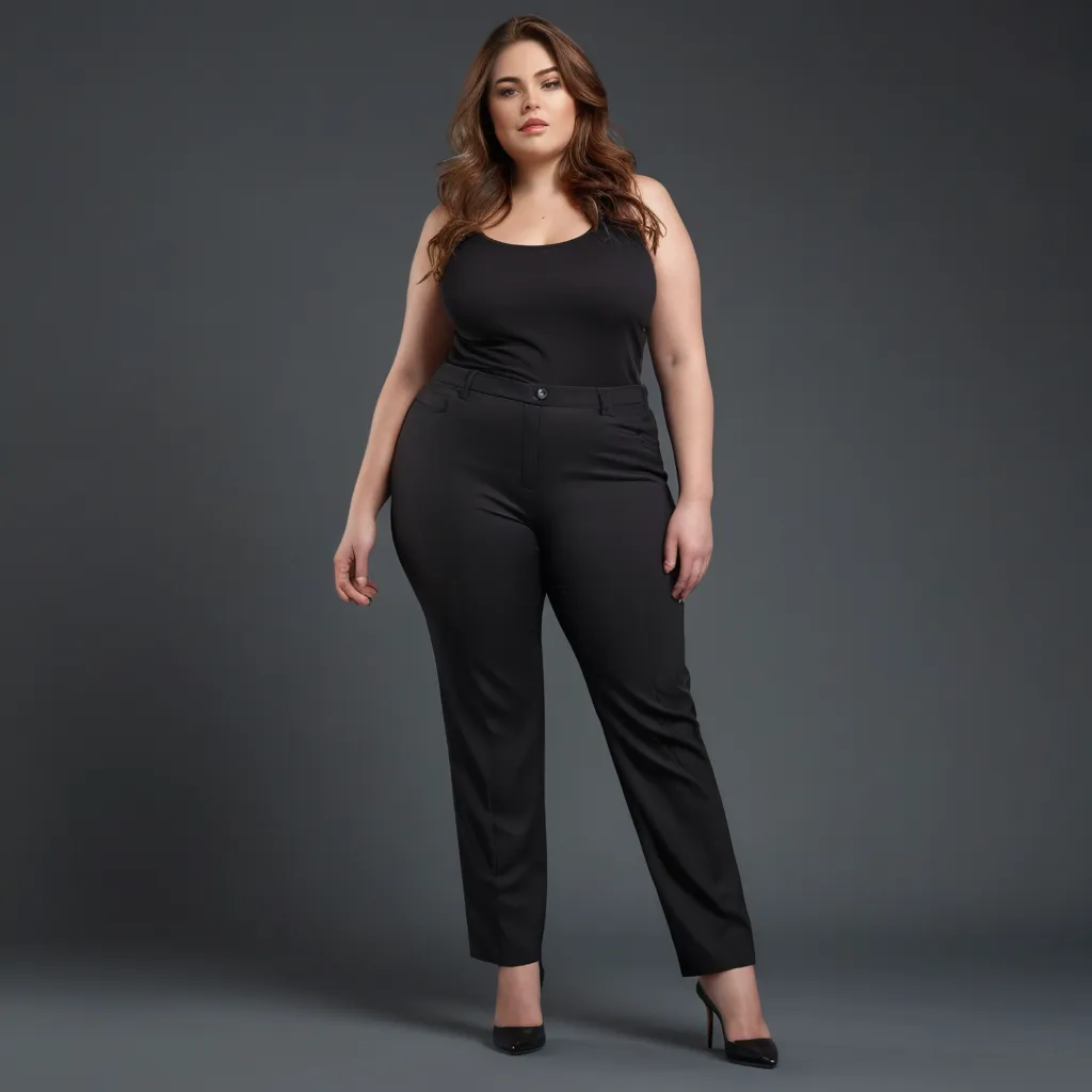 Plain Straight Leg Plus Size Linen Pant - Black